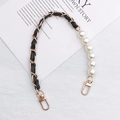 DIY phone case and bag strap with golden chain, black leather, and large white pearls - K441 Pearl and Woven Leather Chain (Door Clip)