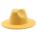 Classic yellow plaid wool fedora hat with flat brim and vintage jazz style design - M (56-58cm) / Yellow