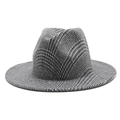 Close-up of the houndstooth pattern and thick wool texture on a wide brim fedora hat - M (56-58cm) / Gray