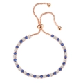 Rose gold bolo bracelet with square blue and white cubic zirconia crystals - 4mm Rose Gold Round White + Blue Stones