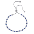 Adjustable blue and white cubic zirconia tennis bracelet with a polished silver finish - 4mm White Gold Round White + Blue Stones