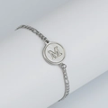 Bracelet Figaro en acier argenté avec pendentif en nacre blanche et lettre M - Lettre M / Acier