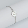 Silver stainless steel Figaro chain bracelet featuring a shell inlay letter C charm - Letter C / Steel