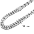 Classic 12mm silver iced out Cuban link chain necklace with sparkling cubic zirconia - 75cm Silver
