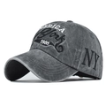 Gorra de béisbol vintage de algodón gris oscuro lavado con bordado 3D NY y visera - Ajustable / Negro
