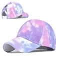Gorra de béisbol de algodón tie-dye rosa y violeta para mujer con abertura para cola de caballo - Morado