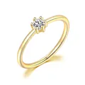Dettaglio di un anello minimalista placcato oro a sei griffe con pietra rotonda brillante - US 5 / Oro Chiaro Pietra Bianca