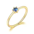 Minimalist six-prong ring in gold finish with a brilliant round blue gemstone - Light Gold Sapphire Stone