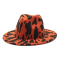 Orange jazz hat with black cow print pattern and a flat brim fedora style - M (56-58cm) / Burgundy