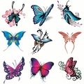 Temporary tattoo set featuring nine colorful butterfly designs in blue red and purple - 10 Sheets Butterfly Set