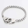Pulsera de cadena de acero inoxidable plateado con cierre único de esposas - Pulsera con Cierre de Esposas / Color Acero (KB133676-Z)