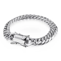Rugged silver stainless steel cuban link bracelet with secure box clasp on white background - Steel Color Bracelet (KB135949-Z)
