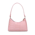 Bolso de hombro rosa con efecto cocodrilo, cremallera dorada y correa elegante - Rosa