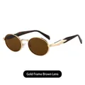 Oval vintage sunglasses with golden frame, brown lenses, and tortoiseshell temples - Gold Frame Tea Lens