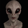 Realistic grey alien latex mask with detailed skin texture and black eyes for Halloween - Light Grey Alien