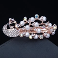 Elegant gold bow hair clip with sparkling rhinestones and white pearls on black base - 40# Pearl Peacock