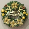 Classic green Christmas wreath with golden poinsettias, reindeer, and pinecones ornament - 50CM Gold Christmas Flower Style