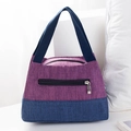 Minimalist purple and navy blue patchwork lunch bag with durable oxford fabric handles - Purple