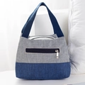 Portable lunch bag in grey and navy blue color-block design with webbing handles - Gray