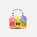 Mini sac matelassé dégradé macaron avec poignée en perles et fermoir doré - Perle Dégradé Macaron