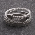 Three-piece stainless steel men's bracelet set with woven cable and Roman numeral details - 3Pcs Set Silver
