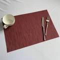Dark red woven PVC placemat with heat-resistant bamboo texture for dining table - Wine Red Bamboo Pattern