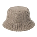 Women's autumn knitted fisherman hat in light brown with cable knit texture and rib pattern - M (56-58cm) / Brown