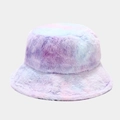 Pluche regenboog vissershoed van paars-roze-blauw imitatiebont voor winterse warmte - M / Blauw-Paars Tie-Dye