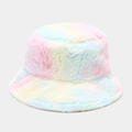 Pluche vissershoed met regenboogverloop en zachte pastelkleuren voor damesmode - M / Geel Blauw