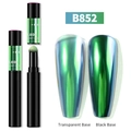 Dettaglio della penna magica B852 camaleonte con effetto cromato verde-blu su base nera - Stile Specchio Camaleonte (B852)
