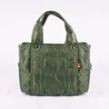 Quilted dark green nylon tote bag with puffy down-filled design and double top handles - Medium / Army Green