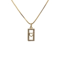 Golden box chain necklace with rectangle hollow pendant featuring a central crystal heart - Gold Rectangle Frame Heart Box Chain