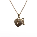 Collana con pendente a lucchetto a cuore dorato con strass scintillanti e piccolo tasto - Oro Chiave a Cuore Catena a O