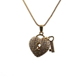 Gold necklace with heart lock and key pendant featuring sparkling pavé crystals - Gold Heart Key Box Chain
