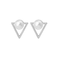 Elegant silver triangle earrings with a white pearl center for a minimalist stylish look - Silver