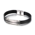 Pulsera clásica para hombre de cuero negro trenzado con placa curva de acero inoxidable - Color Acero (KB112227-KJR) / 19cm