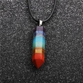 Ethnic geometric pendant necklace with 7 chakra multicolor hexagonal crystal on black cord - NSN0060 Hexagonal Prism Multi-color Stone 3 Pendant