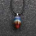 Rainbow teardrop gemstone pendant necklace with black wax cord and colorful crystal layers - Teardrop Multi-color Stone 1 Pendant