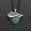 Collana vintage con pendente a cuore verde, maschera d'argento e cristalli rossi su corda - Pendente Piccolo Fiore Rosso