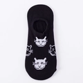 Black low cut invisible sock for men featuring white cartoon cat patterns - Black Cartoon Cat Head (S14)