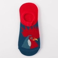 Blue low cut cotton invisible sock with red cuff and stylized rooster pattern - Blue Rooster Pattern (S21)