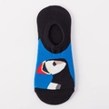 Navy blue and black low-cut invisible socks featuring a cute puffin cartoon pattern - Blue Puffin Image (S24)