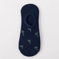 Dark blue low-cut invisible boat socks with green palm tree patterns in cotton - Navy Coconut Tree Pattern (S26)