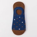 Men's low cut invisible boat sock in blue with white and brown polka dots pattern - Blue Brown White Polka Dots (S28)