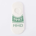 White low-cut invisible socks with green 1997 HMD stripes and non-slip cotton knit - One Size / White Green Letter 1997