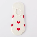 Off-white invisible boat socks for women with red heart pattern in breathable cotton - One Size / White Red Heart