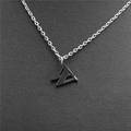 Geometric silver stainless steel necklace with W-shaped triangle pendant on black leather - Steel W
