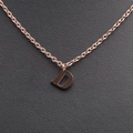 Detailed view of rose gold stainless steel letter D pendant on textured leather background - Rose Gold D