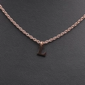 Close-up of rose gold stainless steel necklace featuring a minimalist letter L pendant - Rose Gold L