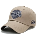 Cappellino da baseball in cotone kaki con ricamo blu e grigio stile vintage USA - Beige Scuro